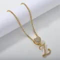 Gold plated tennis chain with iced out heart and letter Z pendant for women - Gold Set Z