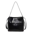 Borsa a secchiello in pelle PU nera lucida con manico e tracolla regolabile - Nero