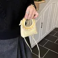 Pale yellow lace-trimmed shoulder bag with checkered pattern and adjustable strap - Yellow