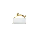 Elegant white cylinder evening bag with gold leopard handle and thin chain strap - White