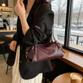 Elegant deep burgundy leather Boston cylinder shoulder bag with vintage metal buckles - Standard Type / Purple