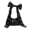 Borsa a spalla chic in pelle verniciata nera con borchie argento punk e maxi fiocco - Nero
