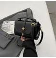 Elegant black minimalist crossbody bag with gold buckle and top handle for women - Black