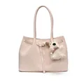 Minimalist light pink tote bag with diamond texture and cute plush bear charm - Westie Dog Charm / Pink