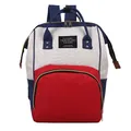 Large waterproof diaper backpack with red, white, and blue geometric color blocking - White + Red