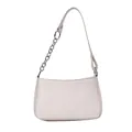 Off-white faux leather baguette bag with silver chain strap and minimalist design - White