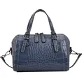 Donkerblauwe Boston-tas met krokodillenpatroon, dubbele handvatten en afneembare riem - Blauw