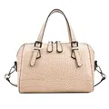 Beige handtas met krokodillenprint, dubbele handvatten en donkere metalen hardware - Beige