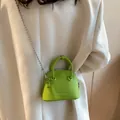 Mini bright green crossbody bag with silver ball chain and litchi texture on PU leather - Green