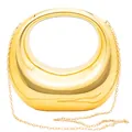 Elegante bolso de mano media luna en acrílico dorado con asa redonda y cadena de metal - Con Cadena / Dorado
