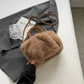 Brown faux fur tote bag with braided handle and slim strap for autumn winter - Brown