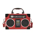 Retro radio-shaped crossbody bag in vibrant red finish with detailed dial print - Red