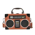 Borsa a tracolla vintage a forma di radio marrone con dettagli creativi e manico - Marrone Scuro