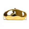 Irregular pebble-shaped gold acrylic evening clutch with metallic chain strap - Gold