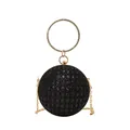 Elegant black spherical evening clutch with sequin mesh and rhinestone ring handle - Black