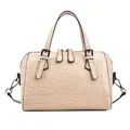 Elegant apricot crocodile pattern Boston handbag with adjustable straps and metal buckles - Beige