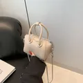 Mini beige lychee leather handbag with silver ball chain strap and top handle - Khaki