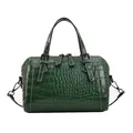 Dark green crocodile pattern patent leather Boston bag with double top handles - Green