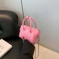 Mini pink crossbody bag with litchi grain texture and elegant silver ball chain - Pink