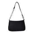 Chic black baguette underarm bag with asymmetrical silver chain and faux leather strap - Black