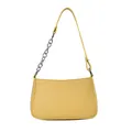 Chic yellow baguette shoulder bag with smooth synthetic leather and silver chain strap - Yellow