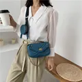 Navy blue quilted crossbody bag set with small round pouch and wide woven shoulder strap - 2-in-1 Bag Set / Blue