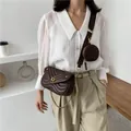 Dark brown quilted crossbody bag with adjustable wide strap and small round pouch - 2-in-1 Bag Set / Brown