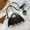 Retro punk bat shaped handbag with spider web embroidery and adjustable strap - Black