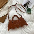 Brown vintage punk bat shaped PU handbag with white spiderweb embroidery and adjustable strap - Dark Brown