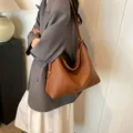 Brown litchi leather hobo shoulder bag with minimalist design for daily commuting - 2-Piece Set (Tote + Inner Pouch) / Dark Brown