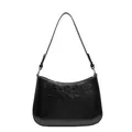 Chic black glossy faux leather underarm shoulder bag with adjustable silver buckle strap - Black