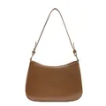 Chic brown crescent shoulder bag in glossy faux leather with adjustable strap - Camel