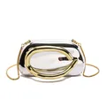 Detail of silver capsule clutch bag with polished metal surface and golden chain strap - Silver and Gold