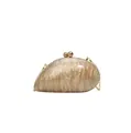 Champagne acrylic shell clutch bag with marble texture and golden chain strap - Caramel color
