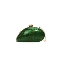 Acrylic evening clutch with green marble texture and unique teardrop shape and gold chain - Green