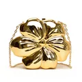 Luxury gold flower-shaped metal clutch bag with mirror finish and elegant chain strap - Gold