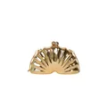 Elegante bolso de noche dorado con forma de concha, correa de cadena y acabado metálico - Dorado