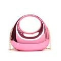 Borsa in acrilico rosa metallizzato con manico circolare e tracolla a catena - Rosa Rosso
