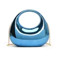 Pochette en acrylique bleu métallisé avec design creux demi-rond et chaîne dorée - Bleu
