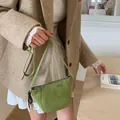 Handmade green genuine leather crescent crossbody bag with minimalist shoulder strap - Green