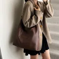 Dark brown large woven leather hobo shoulder bag for daily commute and autumn style - Brown