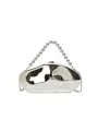Elegant silver mirror-finish evening clutch bag with beaded handle and metal chain strap - Silver Style 1