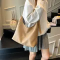 Retro khaki woven hobo shoulder bag for women with large capacity and dense texture - Khaki
