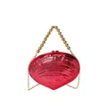 Pochette de soirée coquillage rose métallique avec poignée perlée dorée et chaîne - Rose rouge