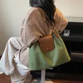Large forest green frosted tote bag with dark brown leather flap and shoulder strap - Green