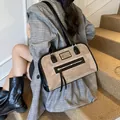 Vintage brown suede and black faux leather Boston tote bag for stylish commuting - Khaki