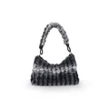 Sac sous le bras en fausse fourrure de lapin avec dégradé gris et rayures - Bleu