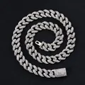 Collana a catena cubana da 15mm ghiacciata con strass scintillanti su sfondo nero - Collana Argento 18 Pollici (45cm)