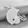 Macro shot of oversized iced out football helmet pendant on a silver Cuban link chain - Football Helmet Pendant Only (Without Chain)