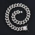 Catena cubana 19mm color argento con strass e chiusura a cassetta in stile hip hop - 超长项链款 / Argento